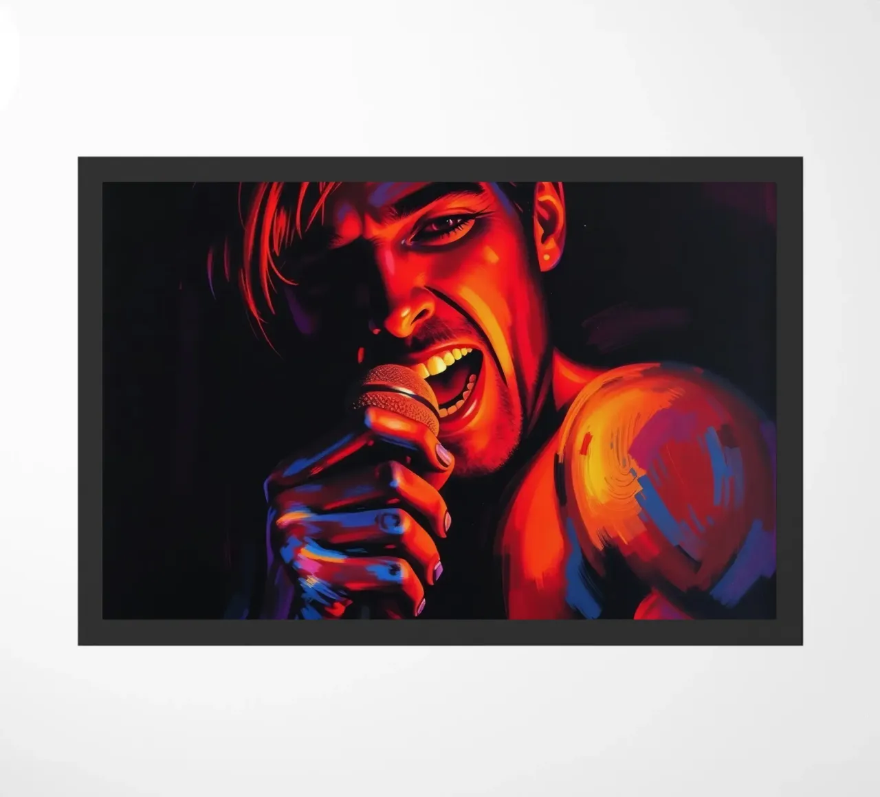 performance d'une chanteuse passionnée, capturée dans une scène intense paillasson de DesignDoodle