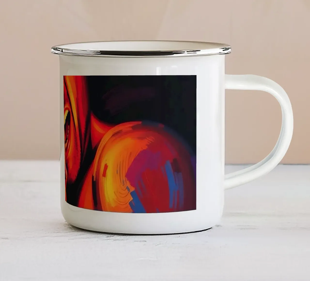 di una cantante appassionata, catturata in un'intensa scena tazza in smalto da DesignDoodle