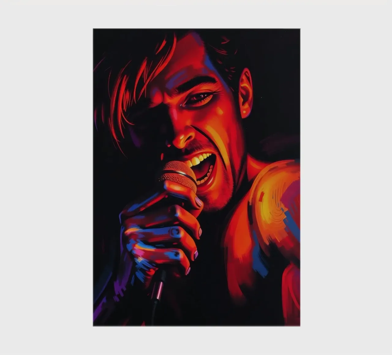 performance d'une chanteuse passionnée, capturée dans une scène intense carnet de notes de DesignDoodle