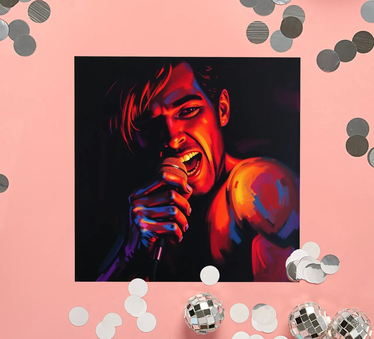 performance d'une chanteuse passionnée, capturée dans une scène intense autocollant de DesignDoodle