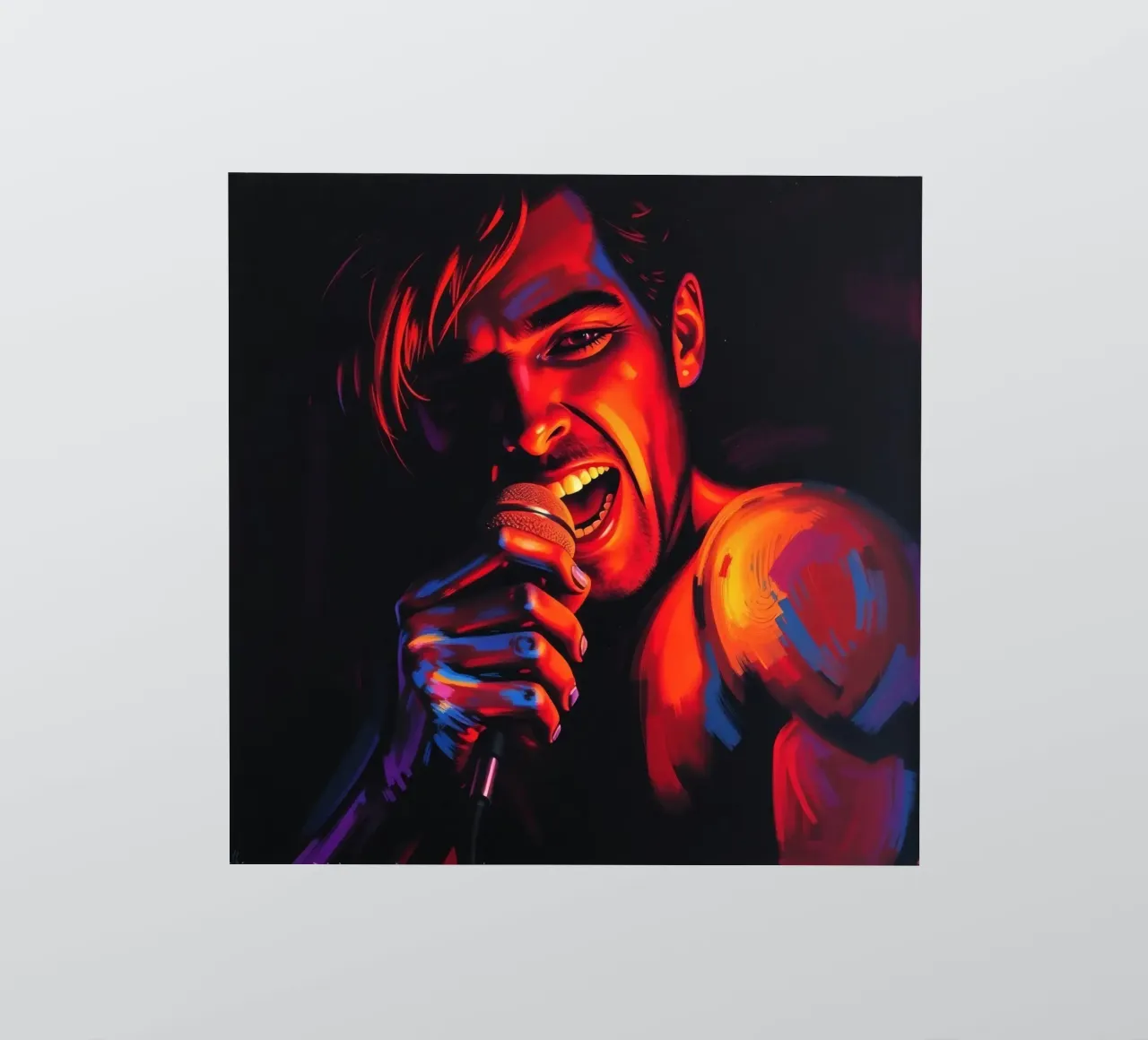 performance d'une chanteuse passionnée, capturée dans une scène intense autocollant de DesignDoodle