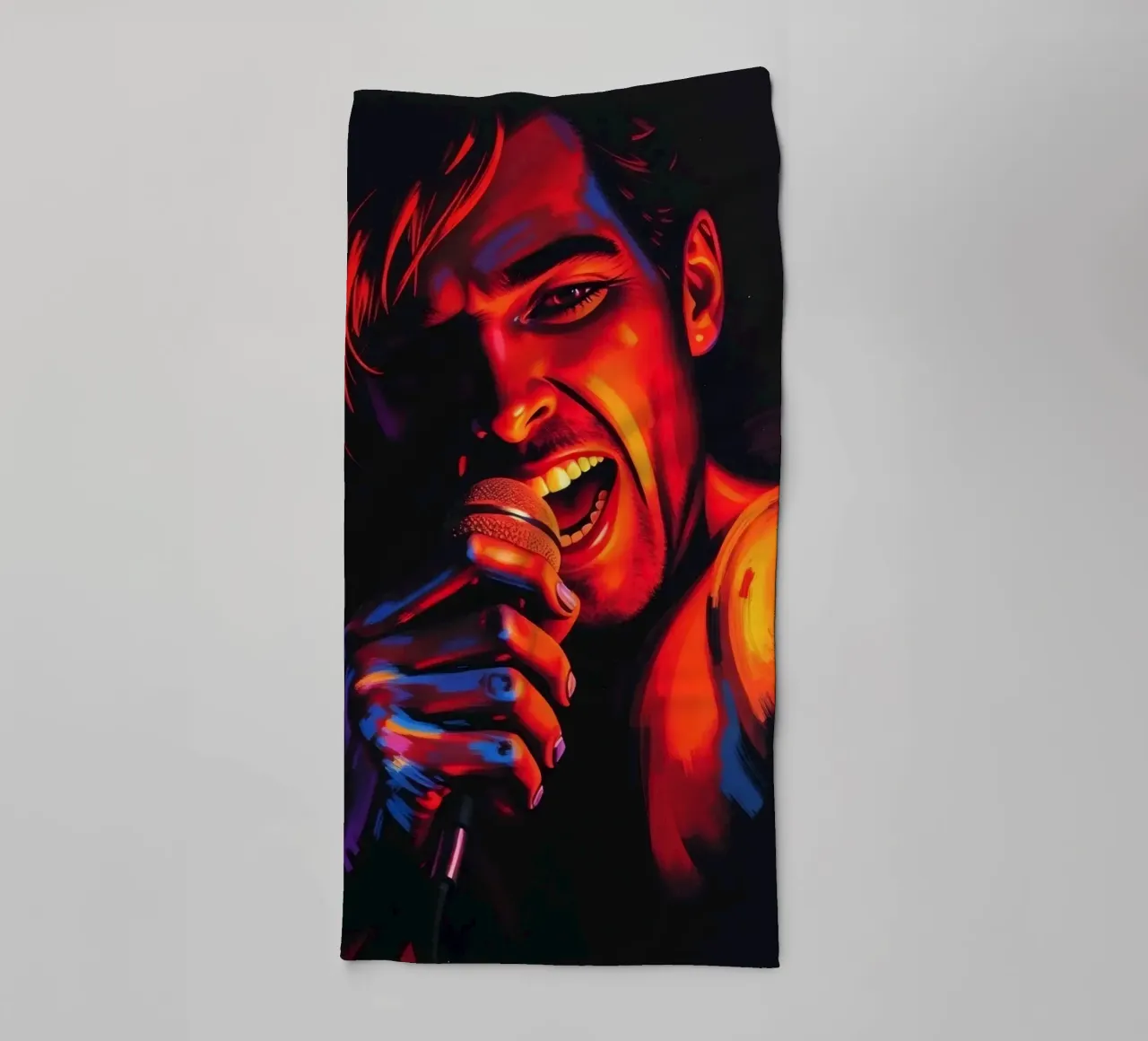 performance d'une chanteuse passionnée, capturée dans une scène intense serviette de bain de DesignDoodle