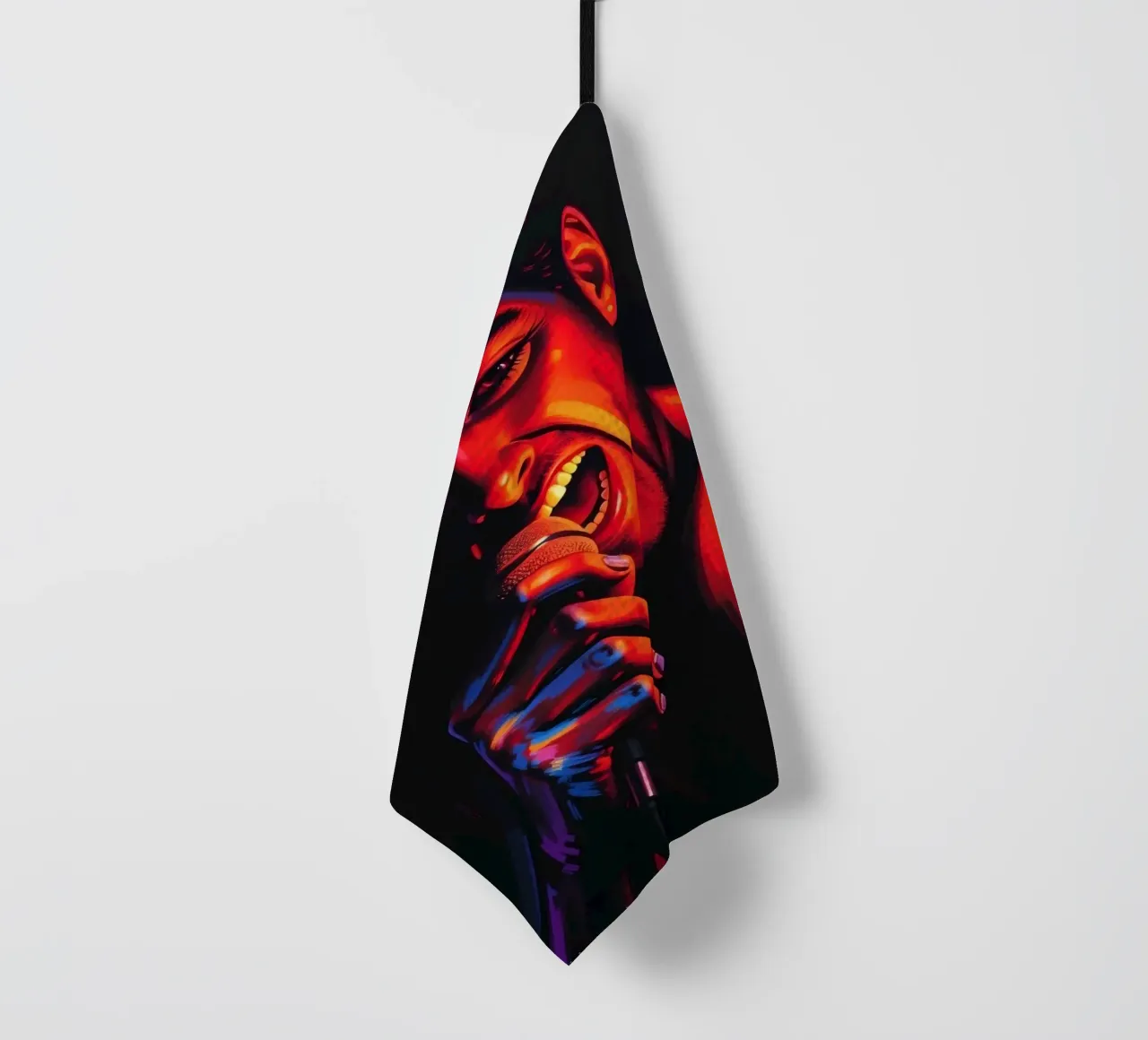 performance d'une chanteuse passionnée, capturée dans une scène intense torchon de DesignDoodle