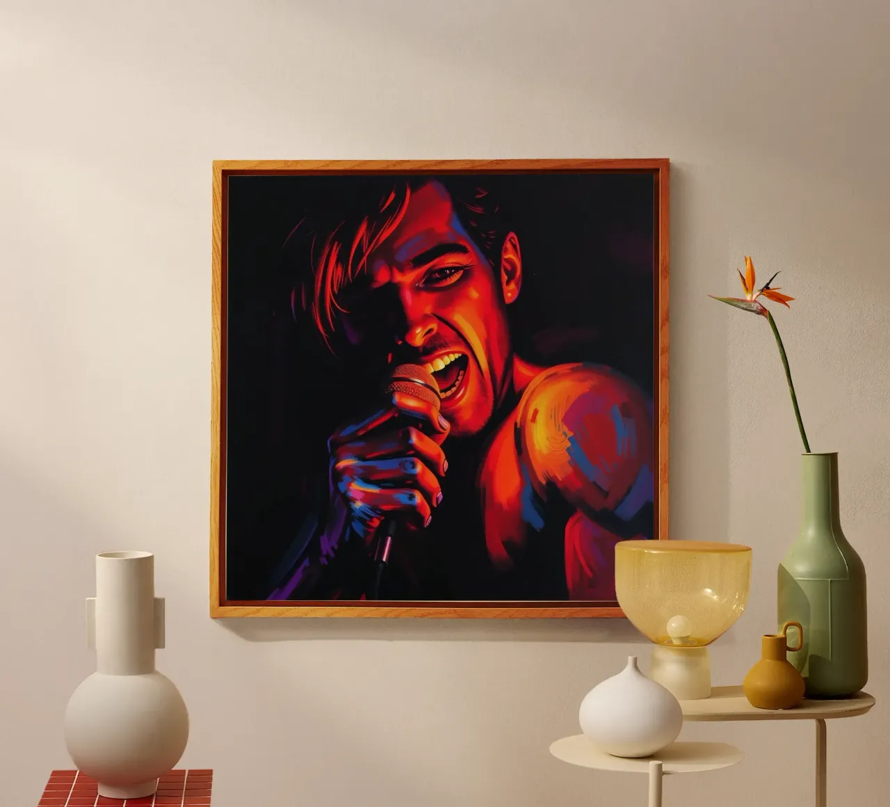 di una cantante appassionata, catturata in un'intensa scena plexiglass da DesignDoodle