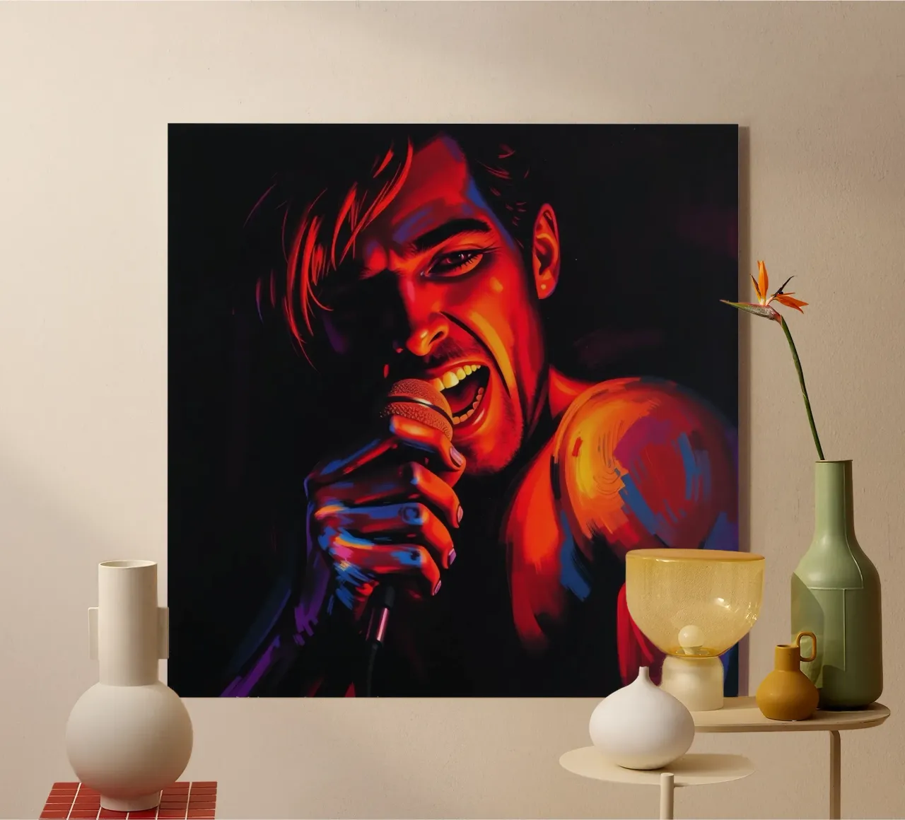 di una cantante appassionata, catturata in un'intensa scena plexiglass da DesignDoodle