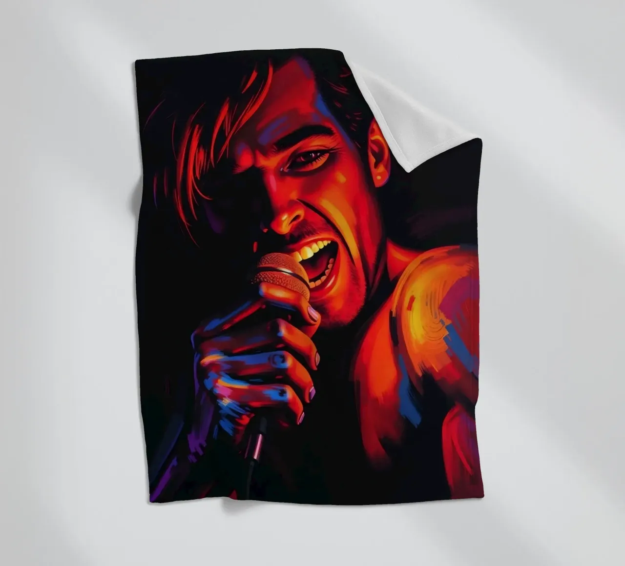 di una cantante appassionata, catturata in un'intensa scena coperta in pile da DesignDoodle