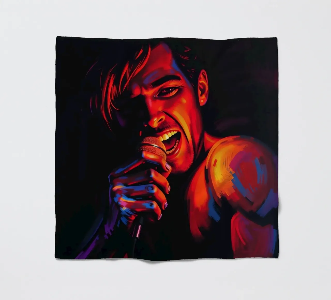 di una cantante appassionata, catturata in un'intensa scena coperta in pile da DesignDoodle