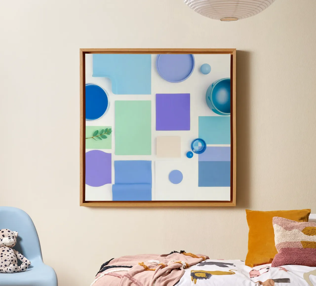 Colorful arrangement of various paint samples and shapes canvas by DesignDoodle