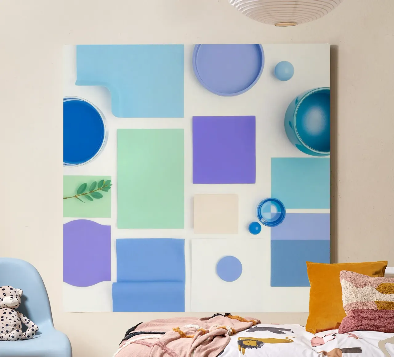 Colorful arrangement of various paint samples and shapes canvas by DesignDoodle