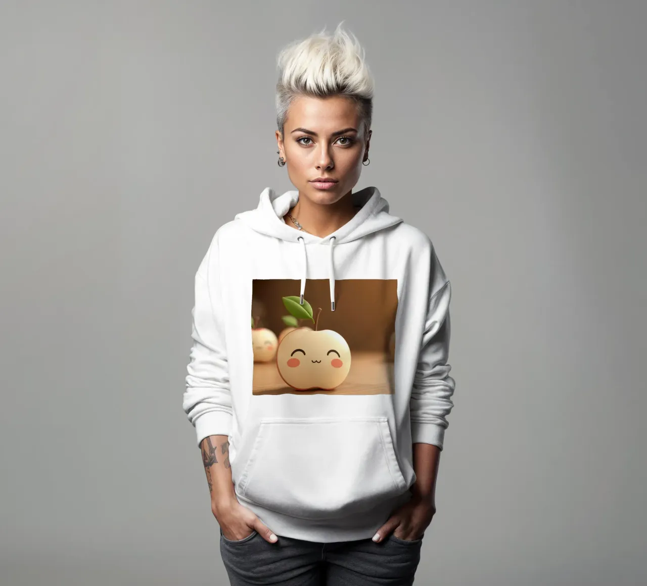 Simpatiche mele dei cartoni animati con facce sorridenti e steli frondosi. felpa con cappuccio da DesignDoodle