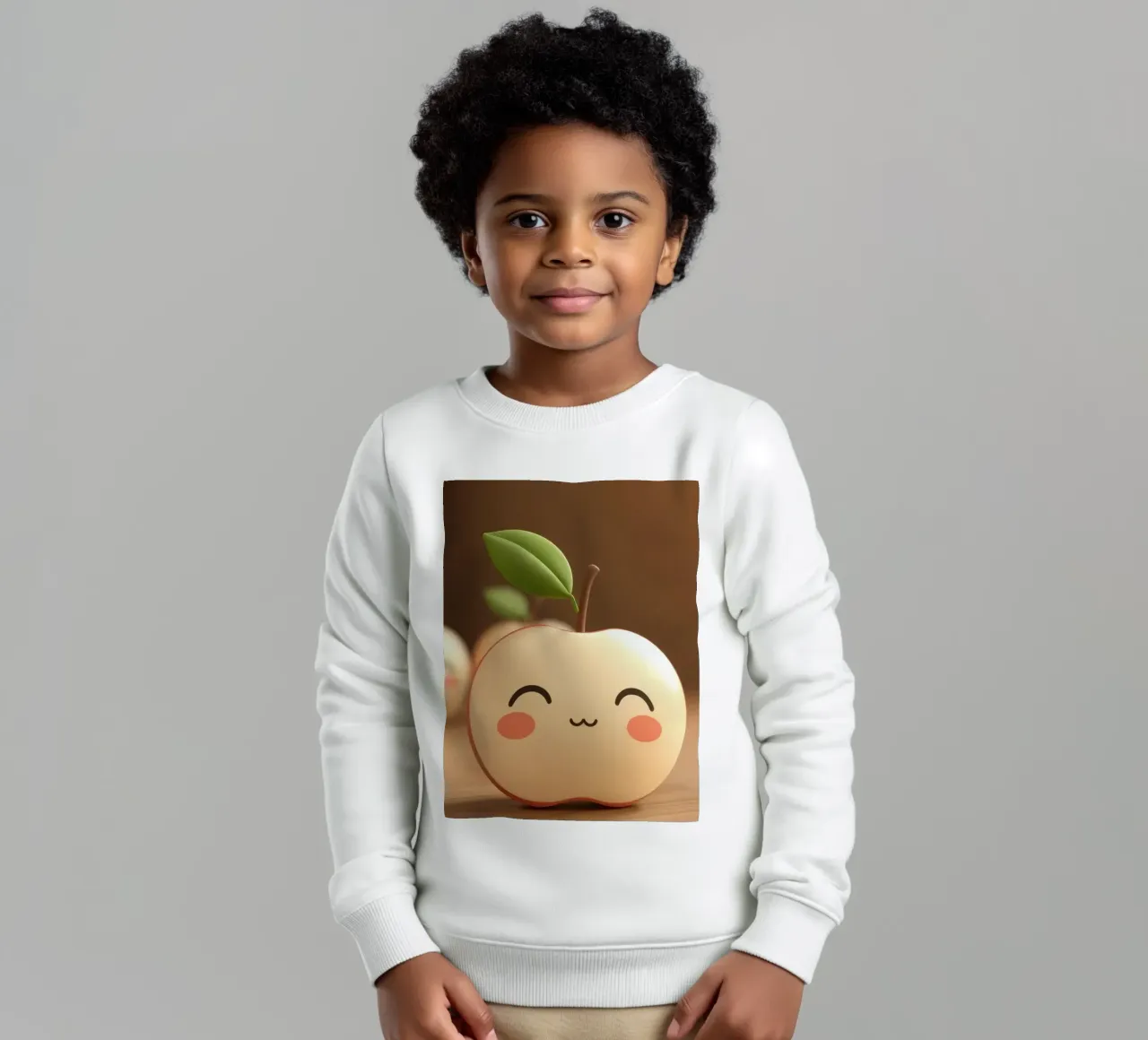 Simpatiche mele dei cartoni animati con facce sorridenti e steli frondosi. felpa bambino da DesignDoodle
