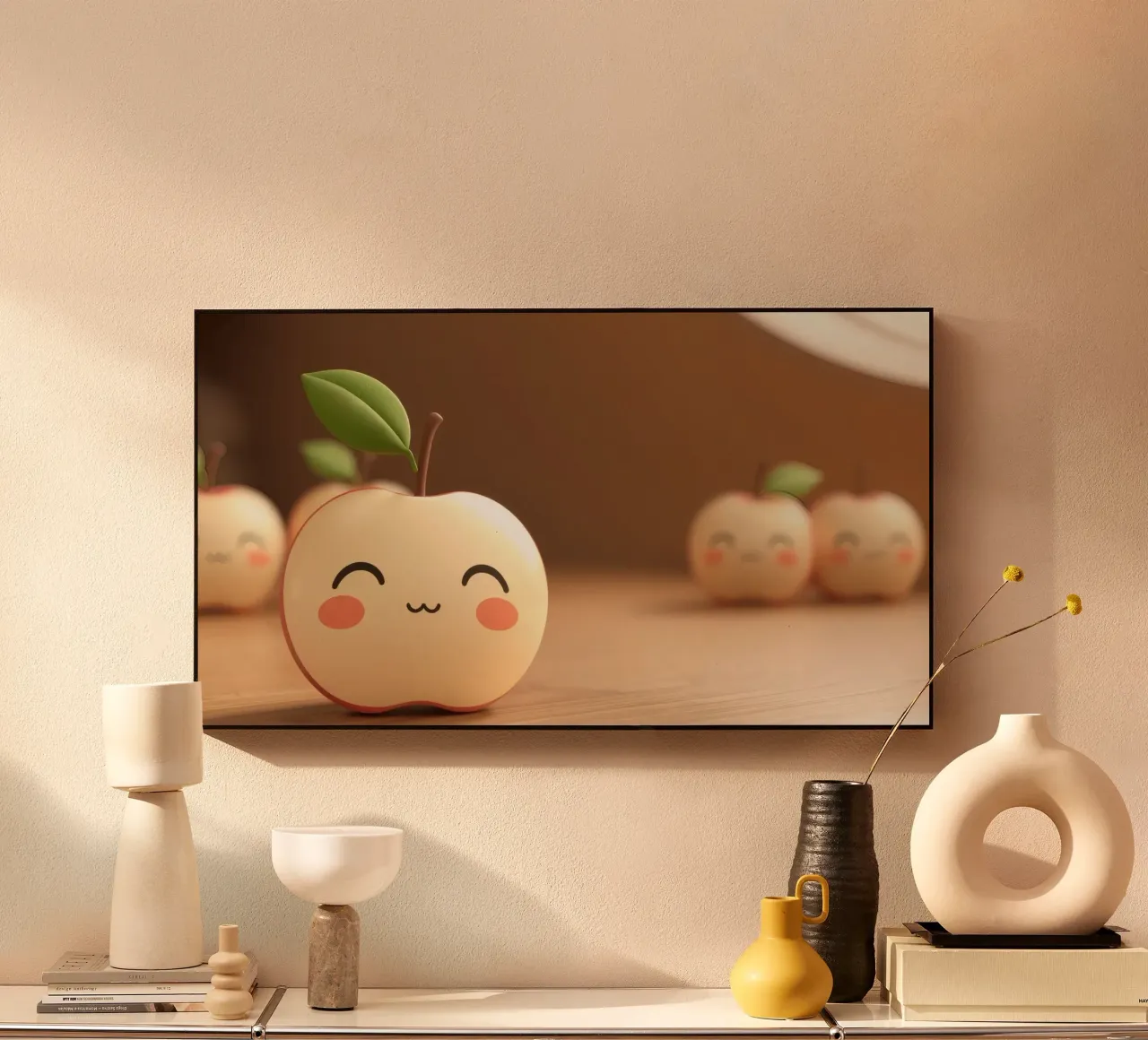 Simpatiche mele dei cartoni animati con facce sorridenti e steli frondosi. plexiglass da DesignDoodle