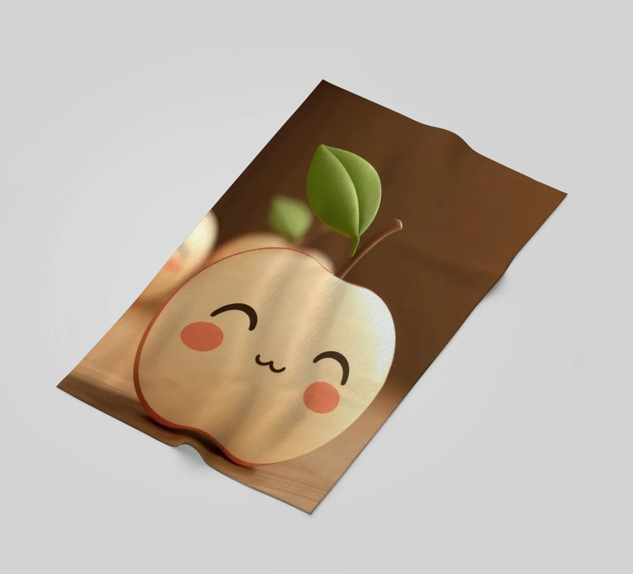 Simpatiche mele dei cartoni animati con facce sorridenti e steli frondosi. telo mare da DesignDoodle