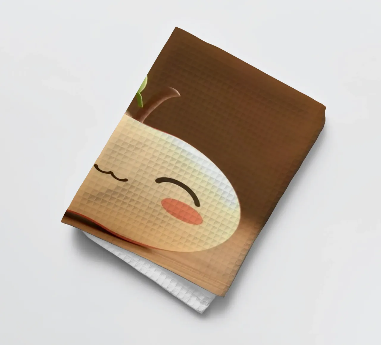 Simpatiche mele dei cartoni animati con facce sorridenti e steli frondosi. canovaccio da cucina da DesignDoodle