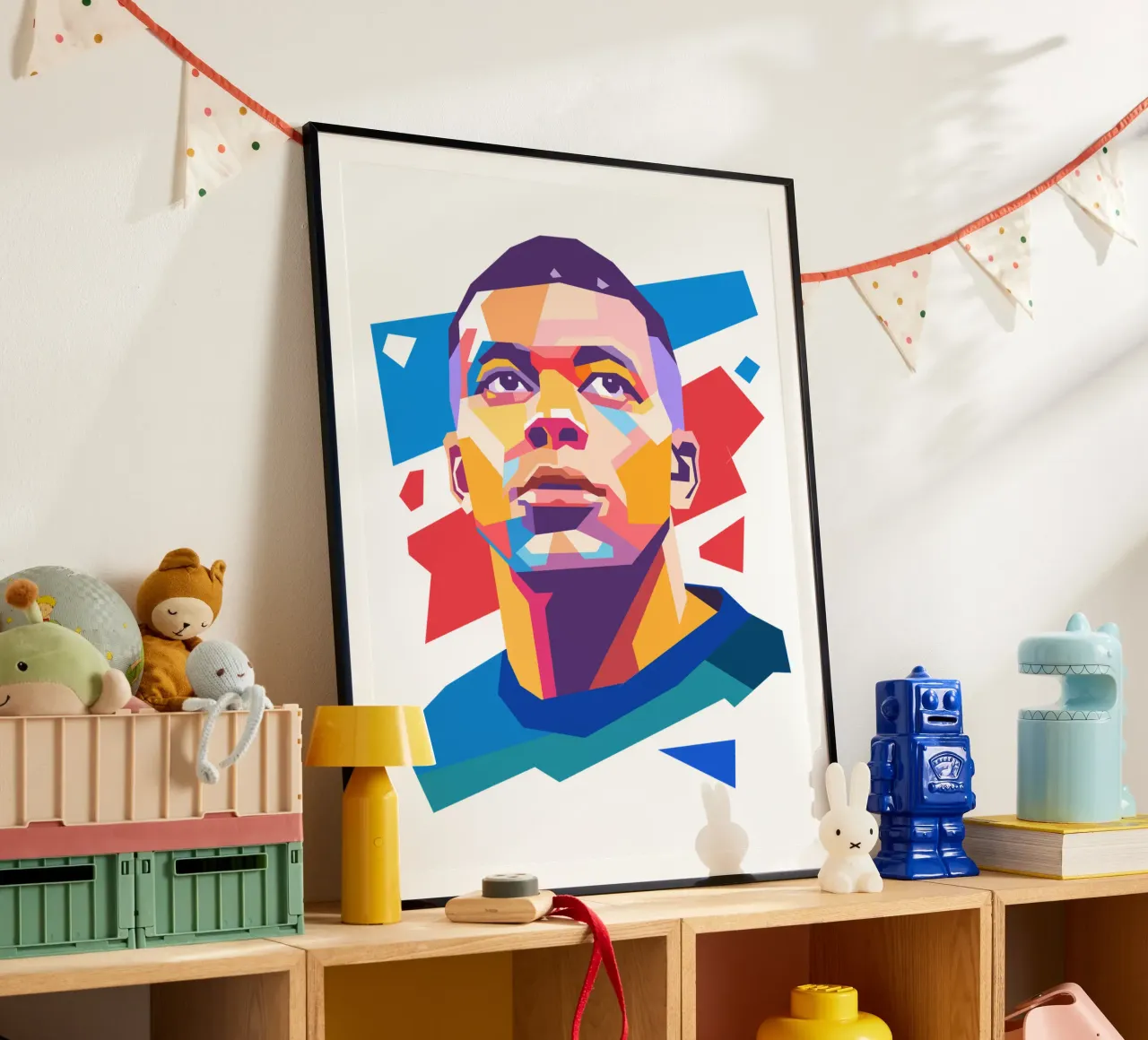 Ritratto pop art di Kylian Mbappe poster con telaio in alluminio da Hantamrata