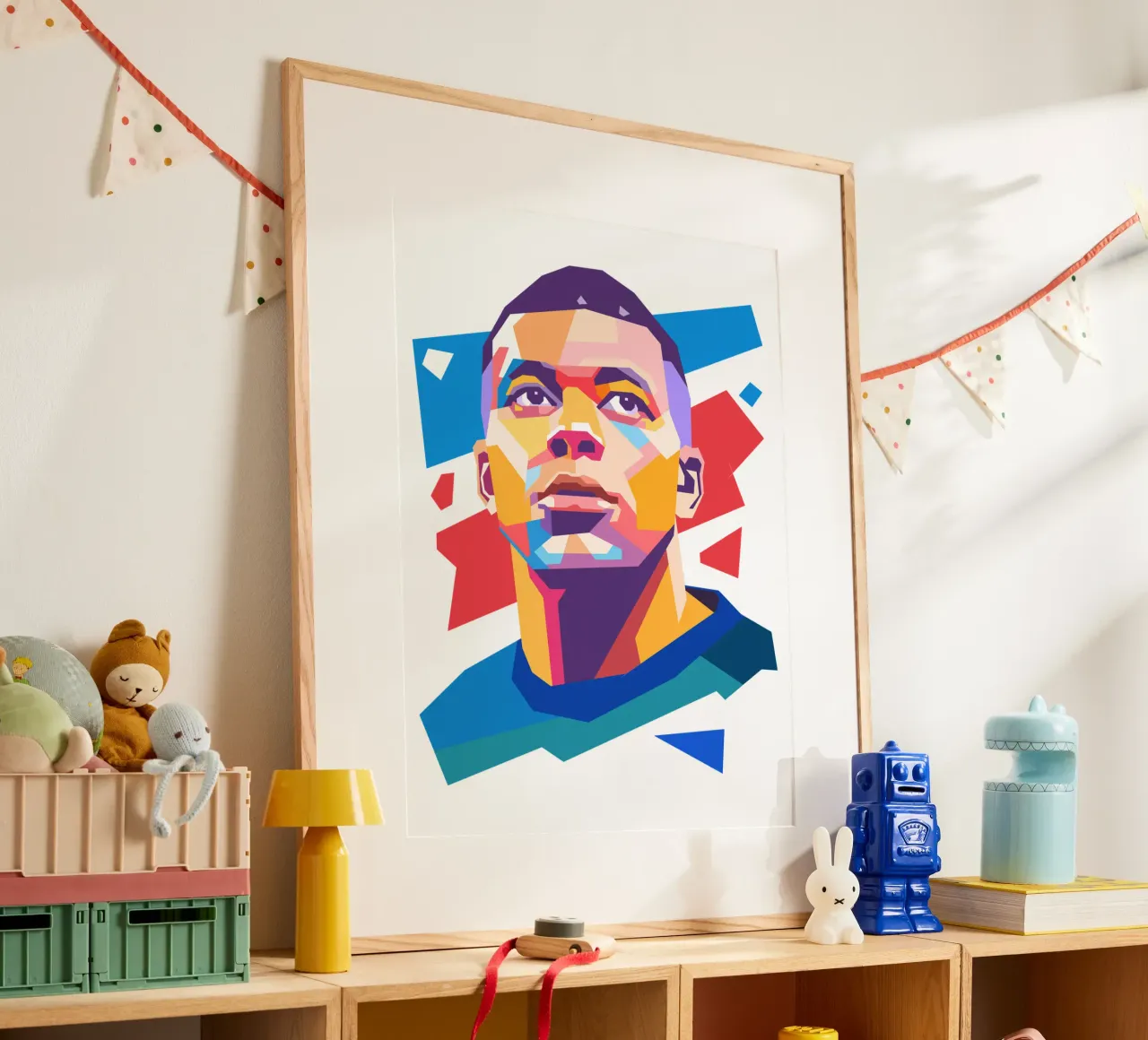 Ritratto pop art di Kylian Mbappe poster con telaio in alluminio da Hantamrata