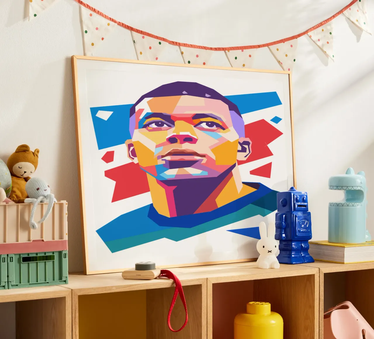Ritratto pop art di Kylian Mbappe poster con telaio in alluminio da Hantamrata