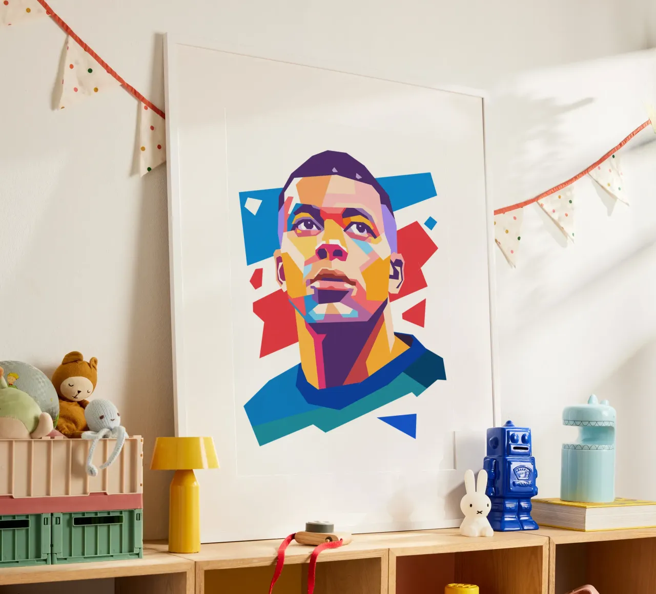 Ritratto pop art di Kylian Mbappe poster con telaio in alluminio da Hantamrata