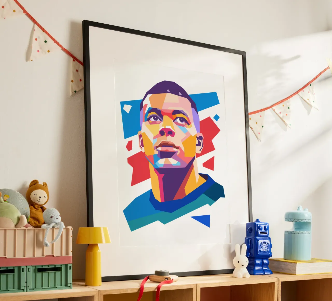 Ritratto pop art di Kylian Mbappe poster con telaio in alluminio da Hantamrata