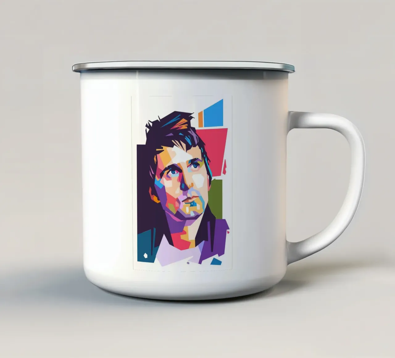 Ritratto pop art di Mathew Bellamy tazza in smalto da Hantamrata