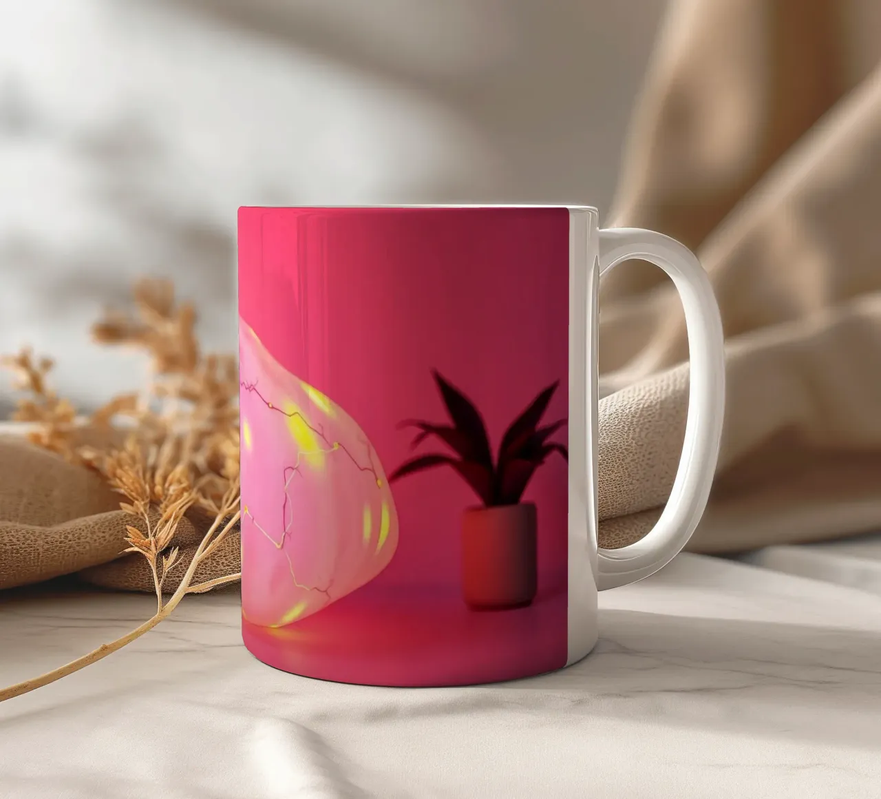 Decorative illuminated object with colorful lights and plant ceramic mug by DesignDoodle