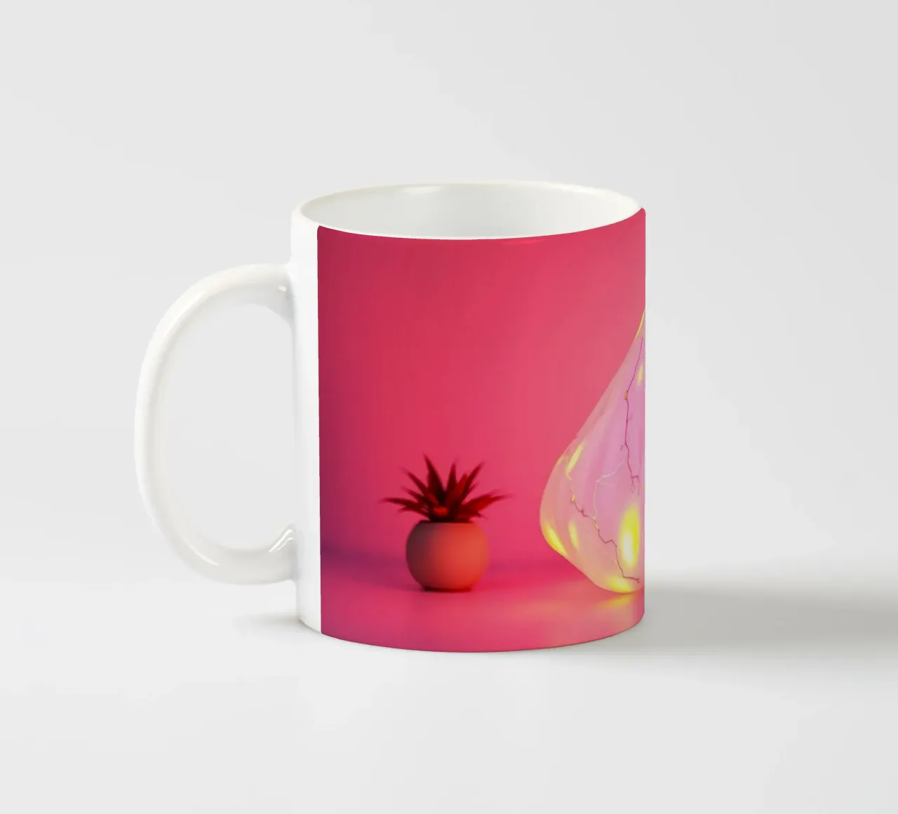 Decorative illuminated object with colorful lights and plant ceramic mug by DesignDoodle