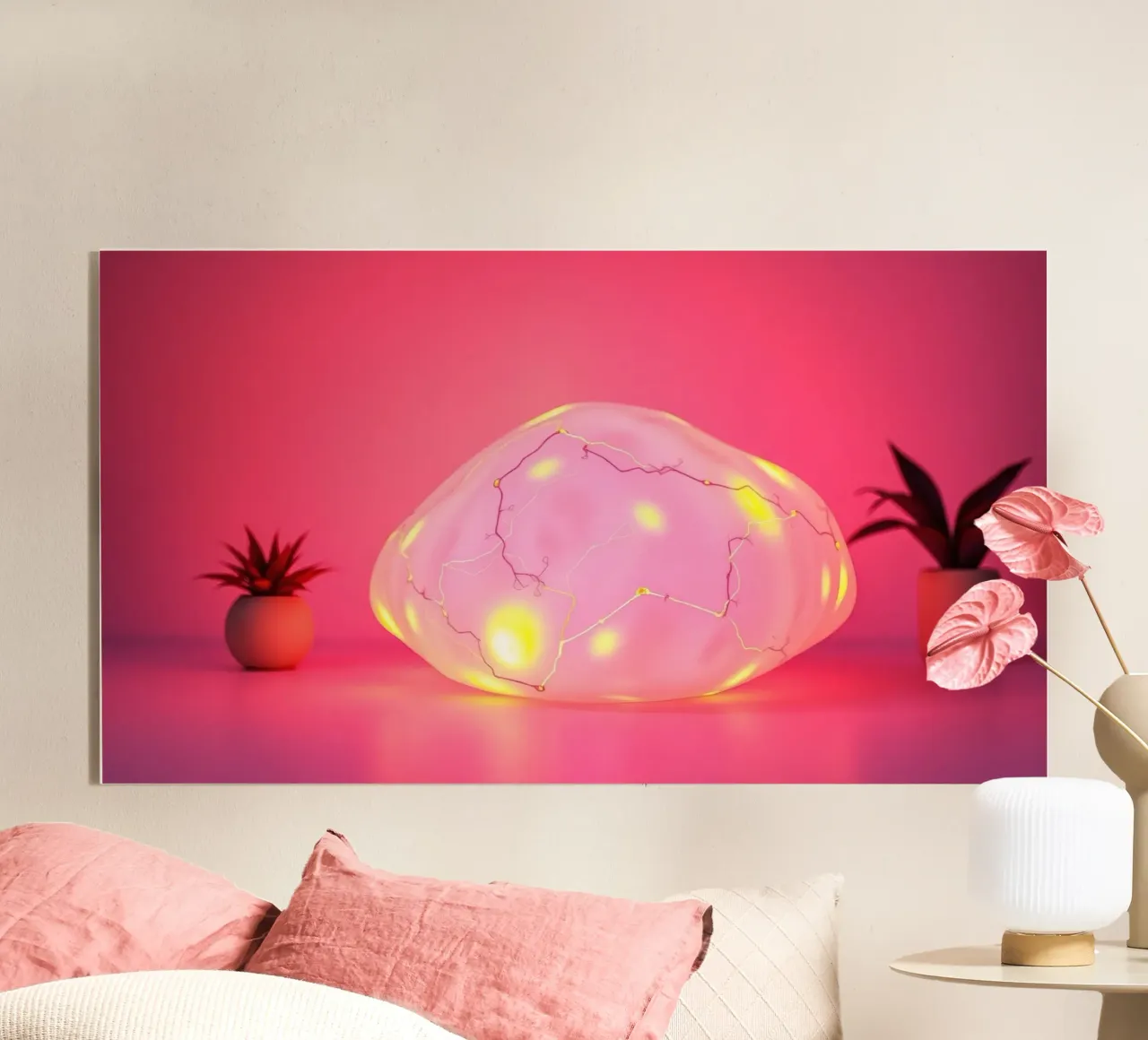 Decorative illuminated object with colorful lights and plant acrylic glass by DesignDoodle