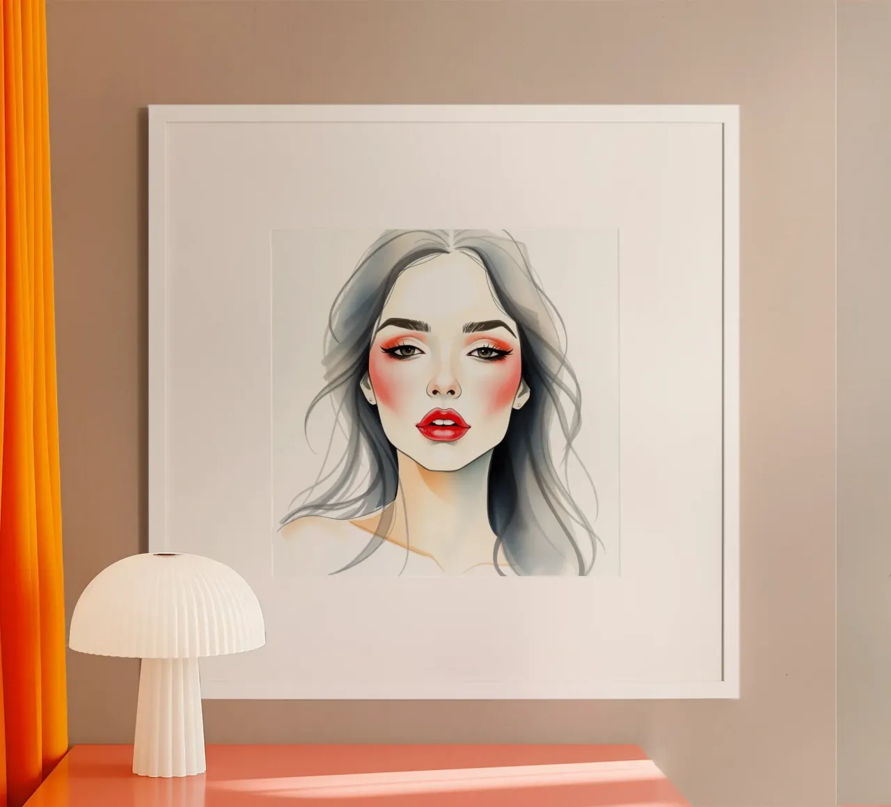 Junge Frau mit elegantem Make-up und wallendem Haar Poster von DesignDoodle