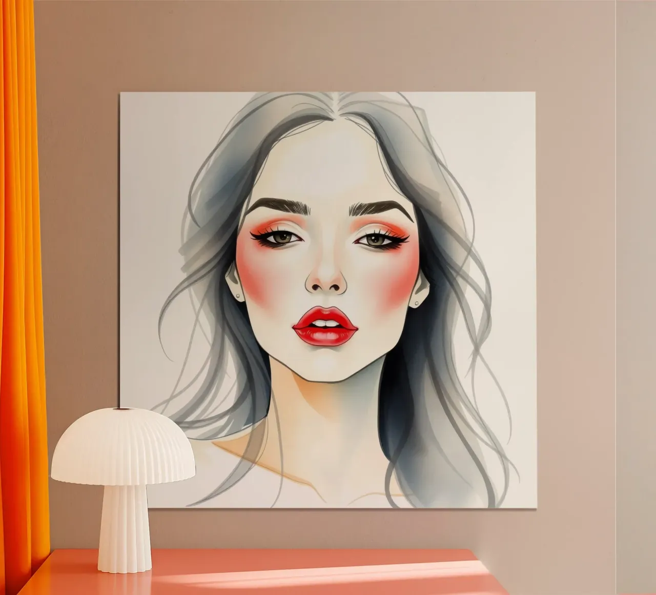 Junge Frau mit elegantem Make-up und wallendem Haar Poster von DesignDoodle