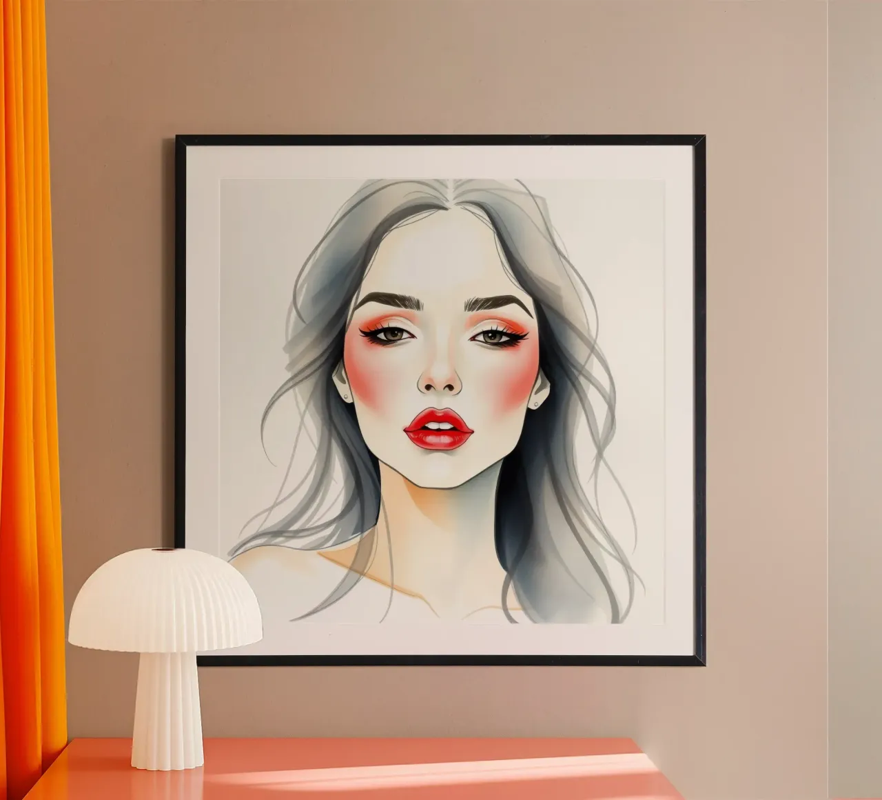 Junge Frau mit elegantem Make-up und wallendem Haar Poster von DesignDoodle