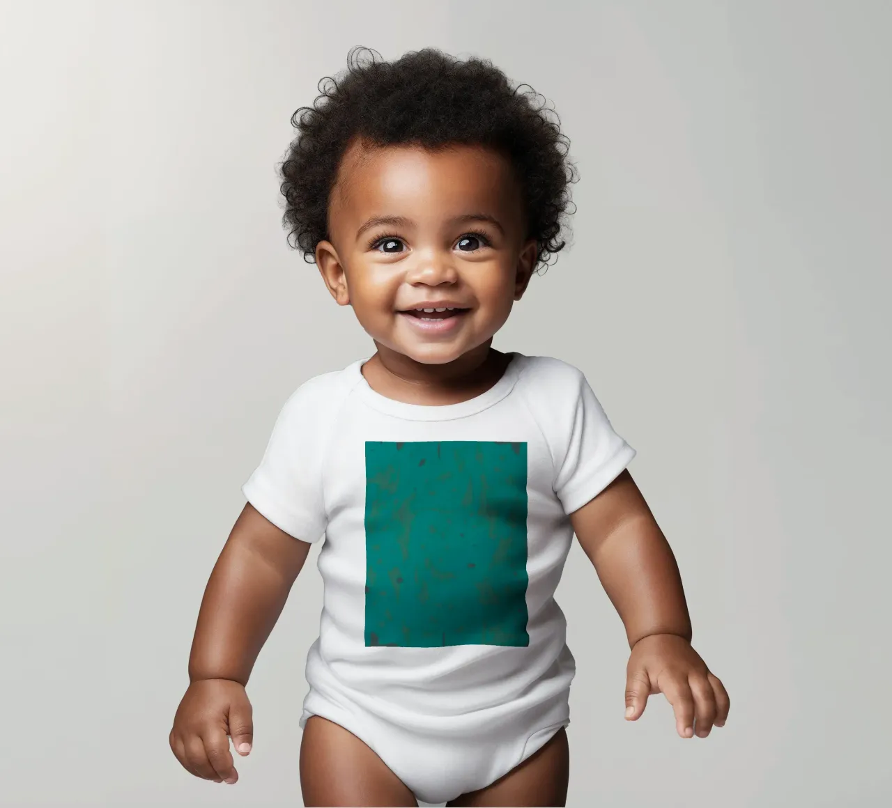 Bright turquoise background with subtle texture short-sleeve baby romper by DesignDoodle