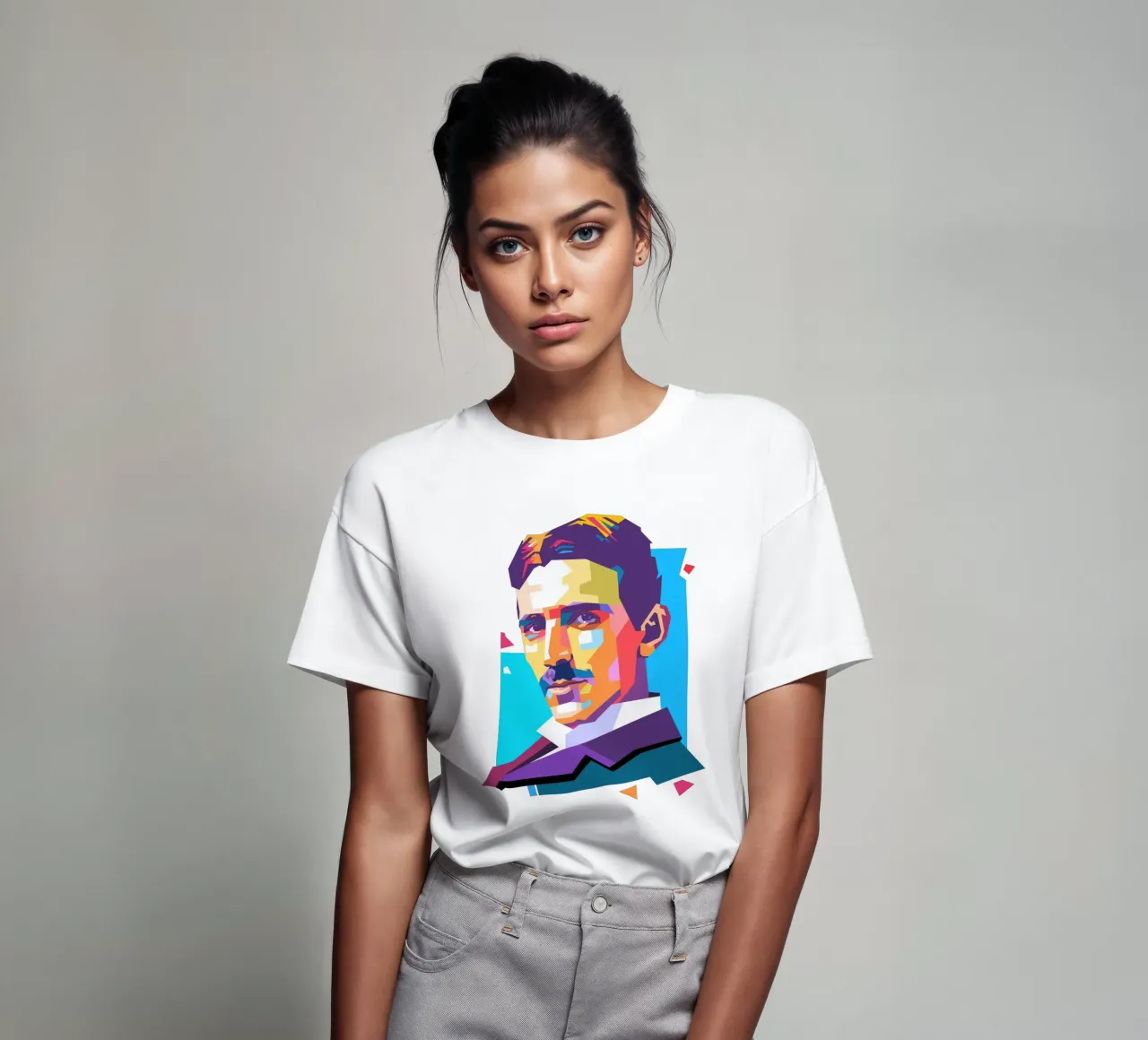 Nikola Tesla pop art portrait t-shirt by Hantamrata