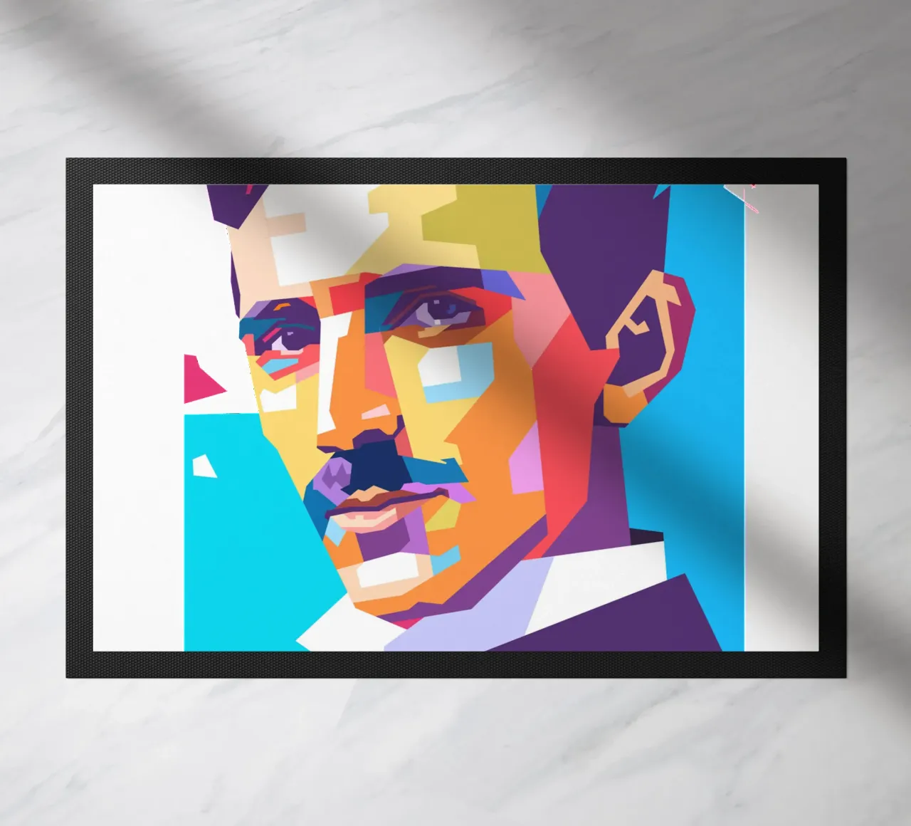 Nikola Tesla pop art portrait doormat by Hantamrata