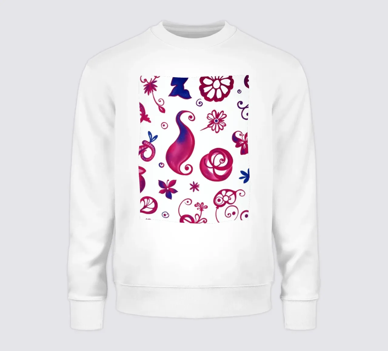 Colorful floral patterns create an artistic background sweatshirt by DesignDoodle