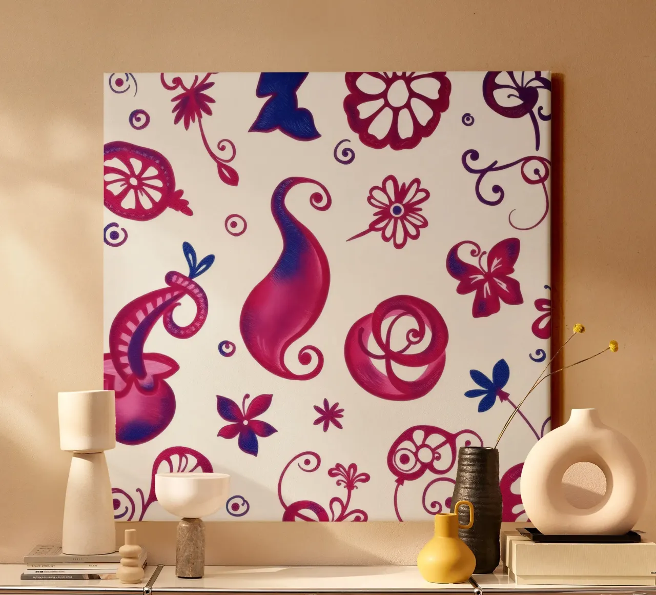 Colorful floral patterns create an artistic background canvas by DesignDoodle