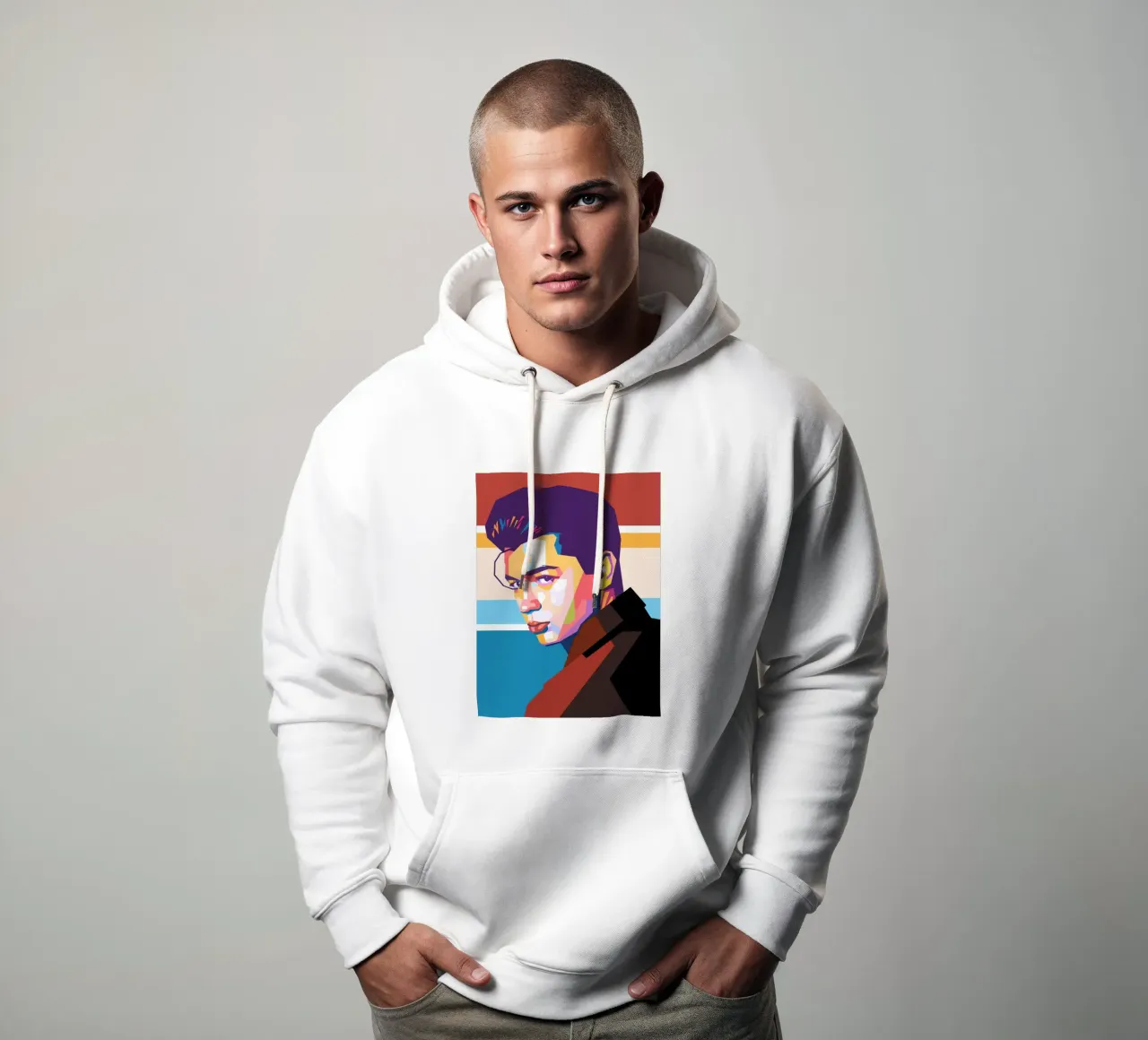 Elliot James Reay ritratto pop art felpa con cappuccio da Hantamrata