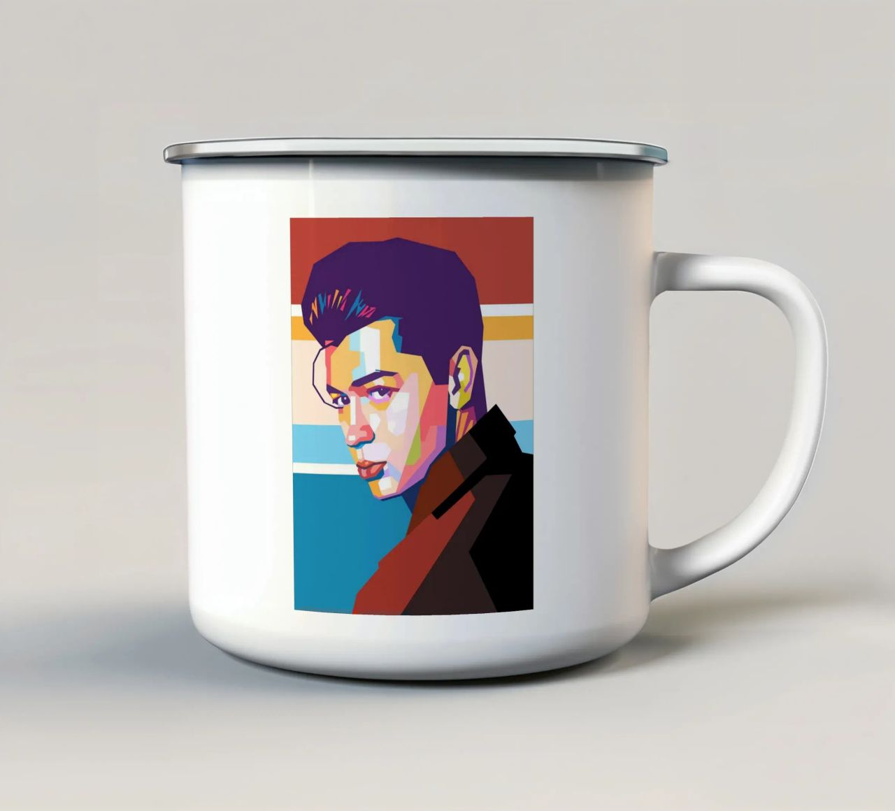 Elliot James Reay ritratto pop art tazza in smalto da Hantamrata