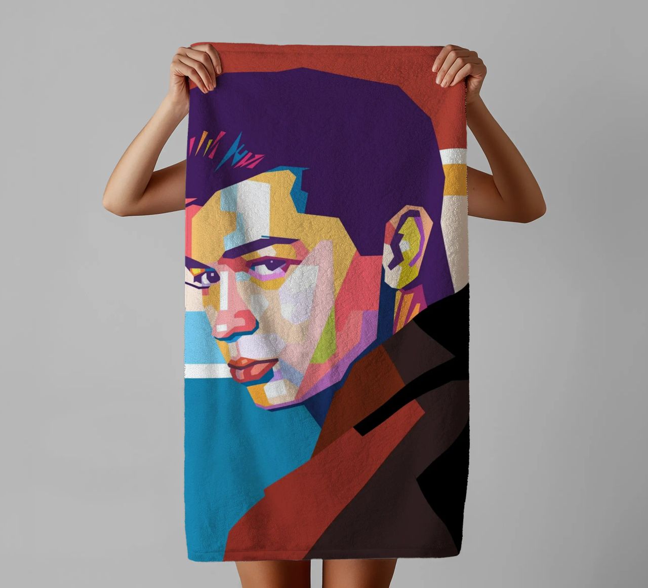 Elliot James Reay pop art portrait towel by Hantamrata