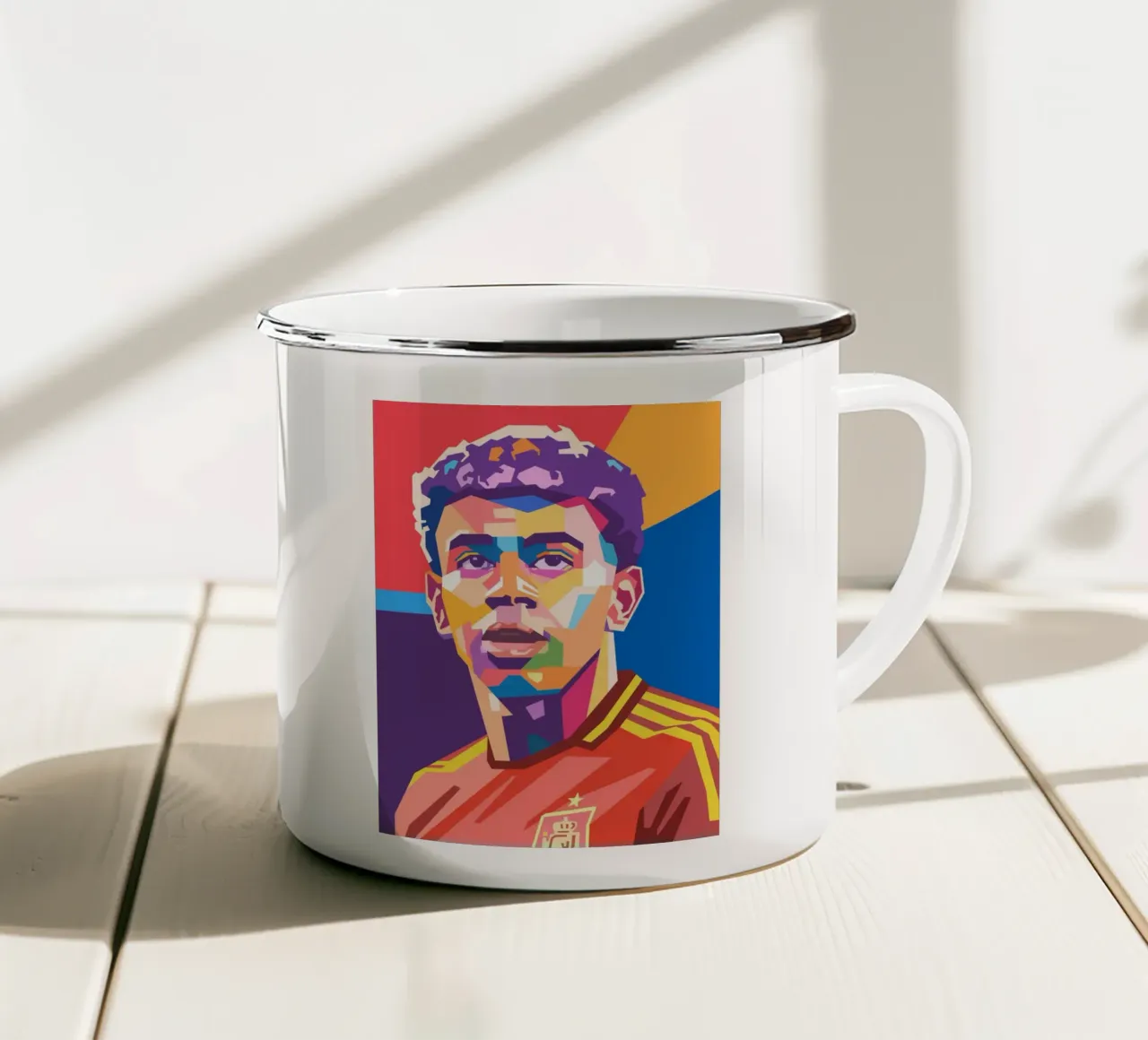 Lamine Yamal pop art portrait tazza in smalto da Hantamrata