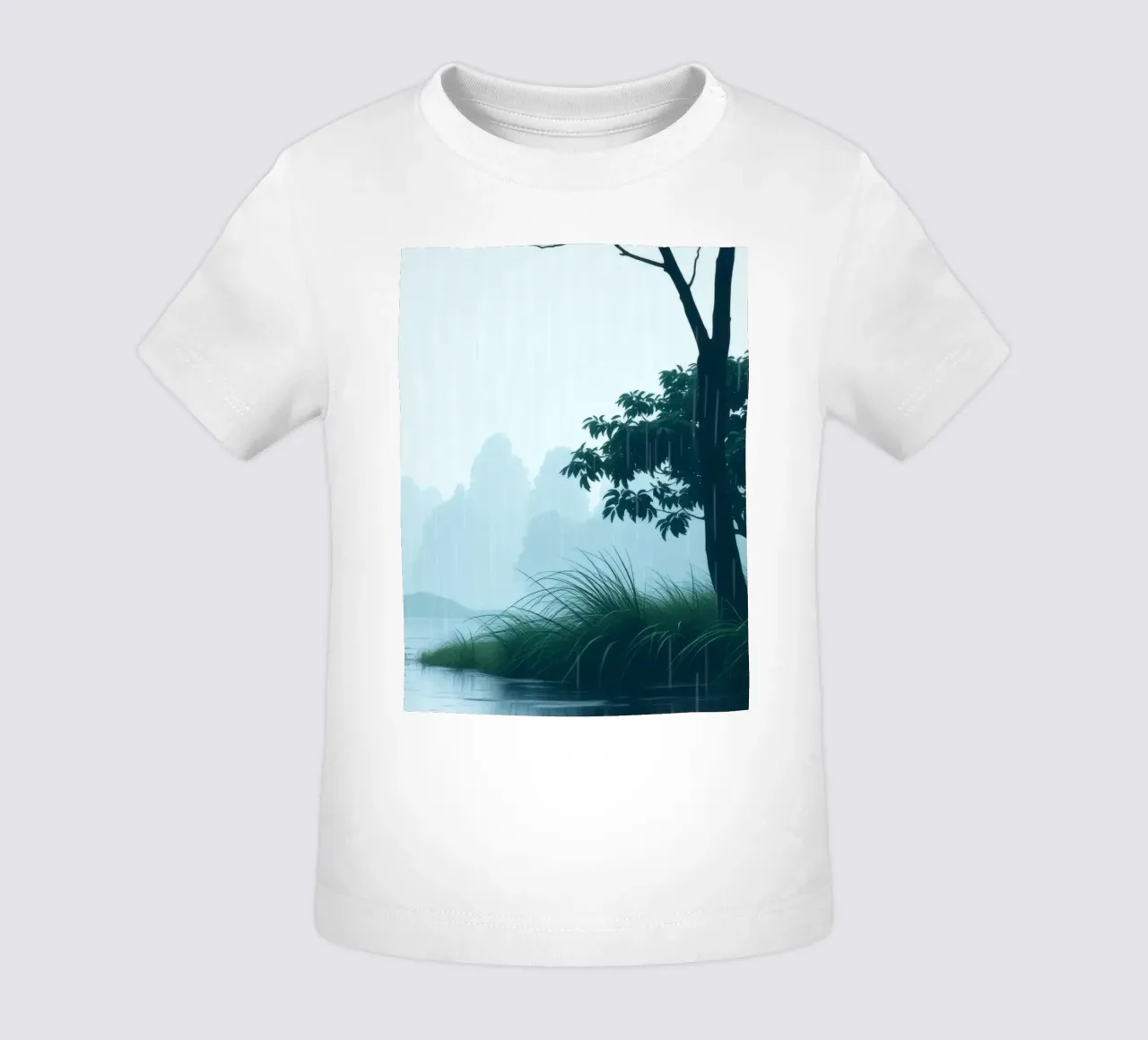 Paesaggio sereno con pioggia che cade su un fiume tranquillo maglietta neonato da DesignDoodle