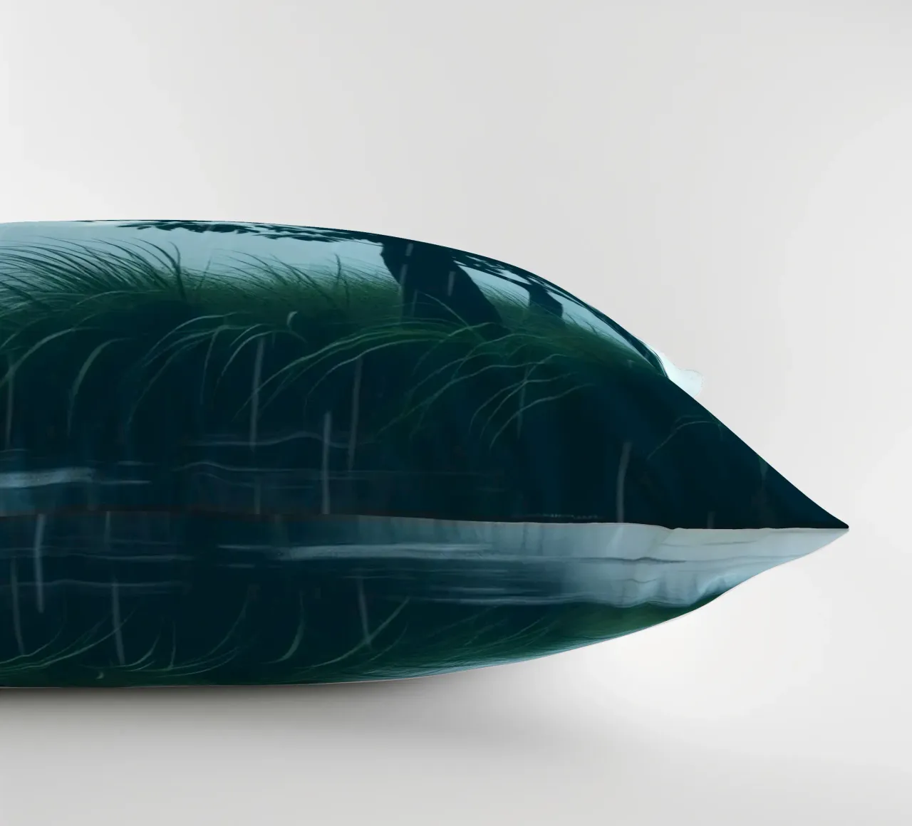 Paesaggio sereno con pioggia che cade su un fiume tranquillo cuscino da DesignDoodle