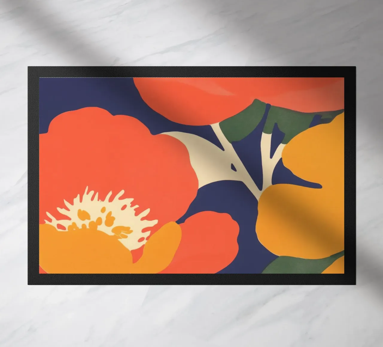 Blumenmarkt-Charme orange Fußmatte von Carinaprint