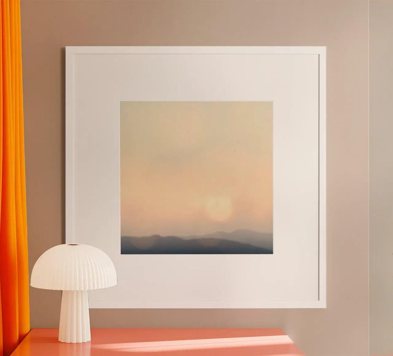 Sunset casting a warm glow over distant mountains and cloude hahnemühle by DesignDoodle