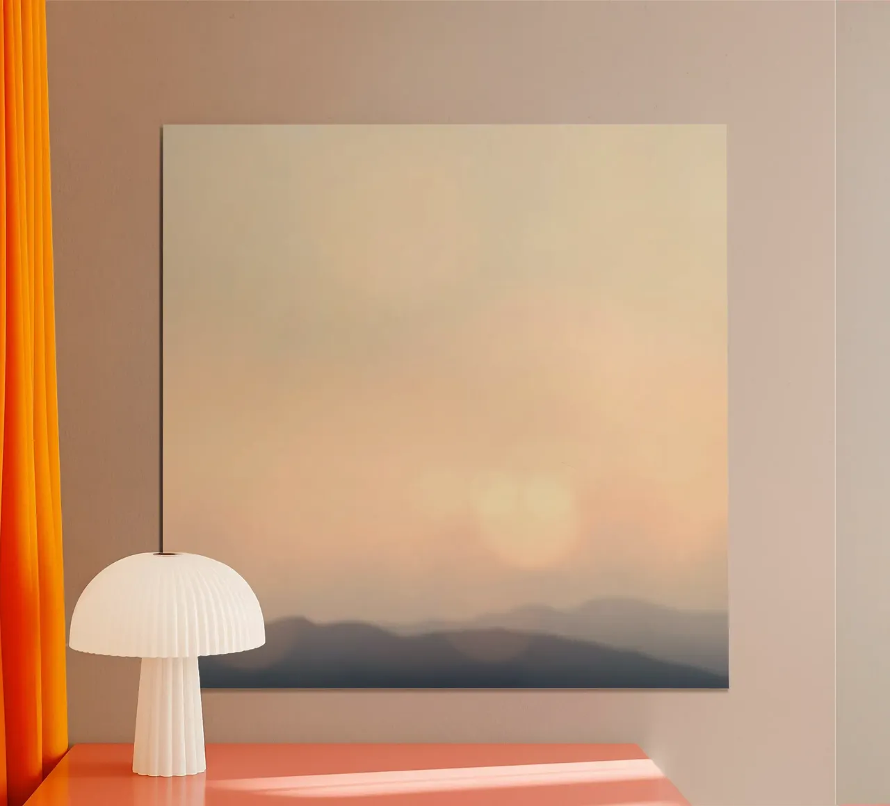 Sunset casting a warm glow over distant mountains and cloude hahnemühle by DesignDoodle