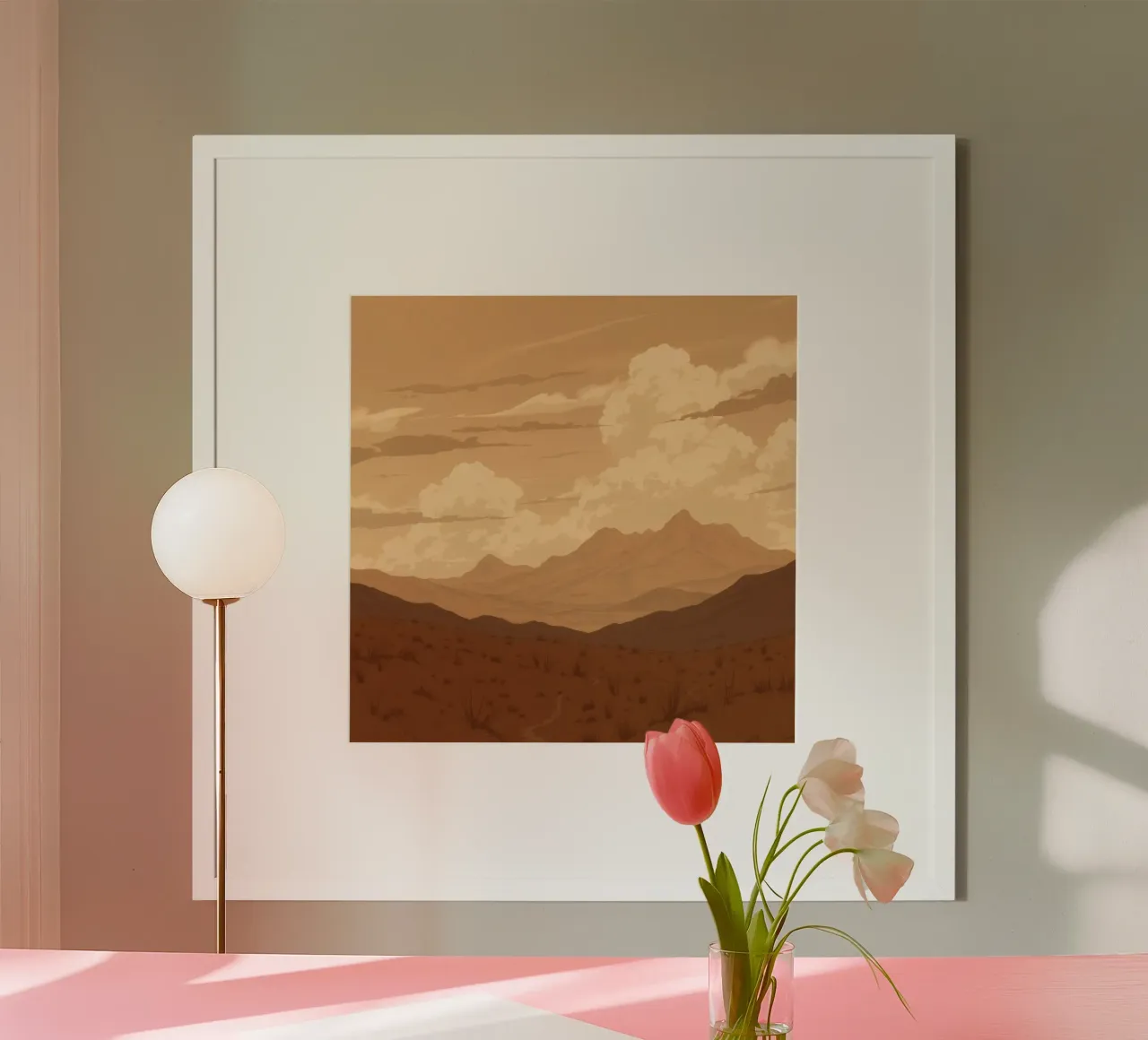 paesaggio desertico con montagne e nuvole al tramonto poster da DesignDoodle