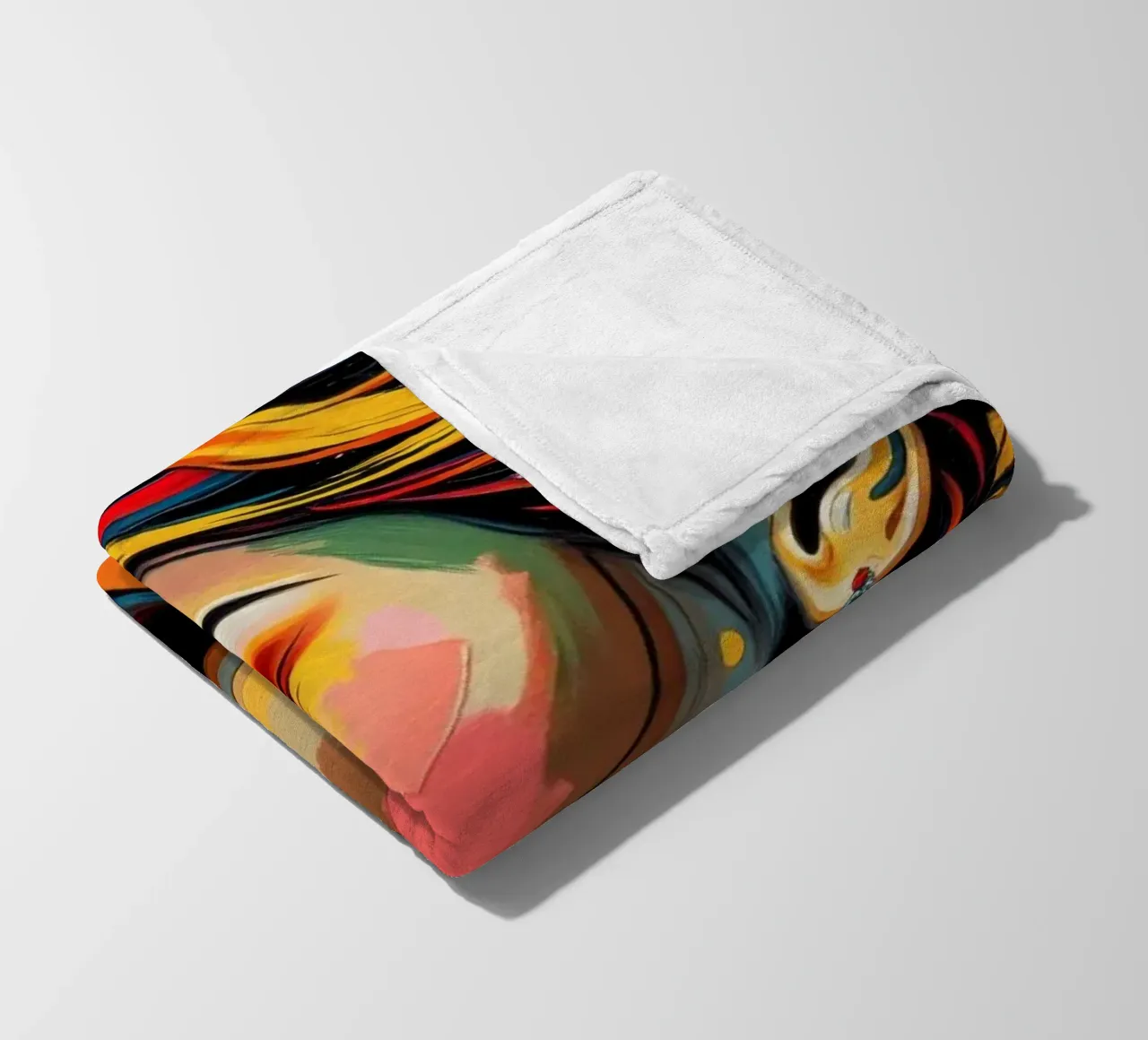 una donna con un'acconciatura intricata e un trucco audace contro coperta in pile da DesignDoodle