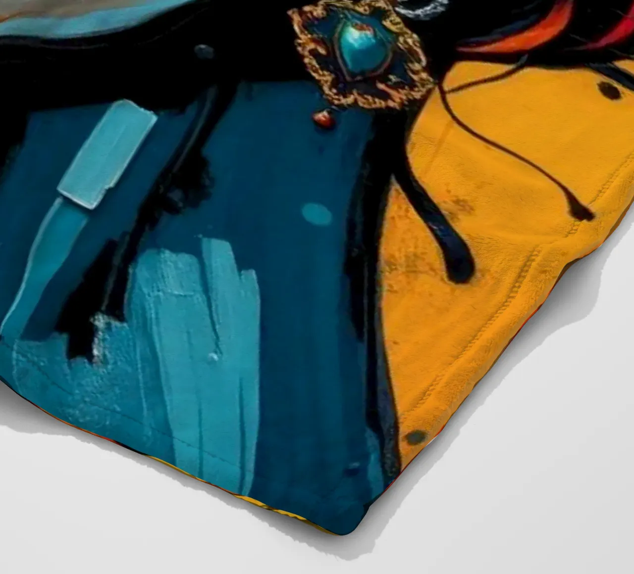 una donna con un'acconciatura intricata e un trucco audace contro coperta in pile da DesignDoodle