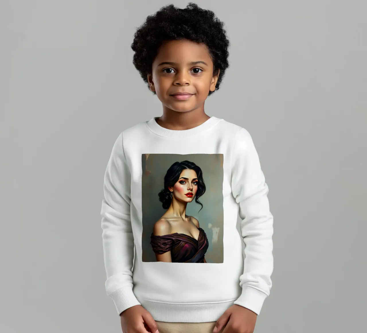 Donna elegante con un abito in stile vintage posa con grazia felpa bambino da DesignDoodle