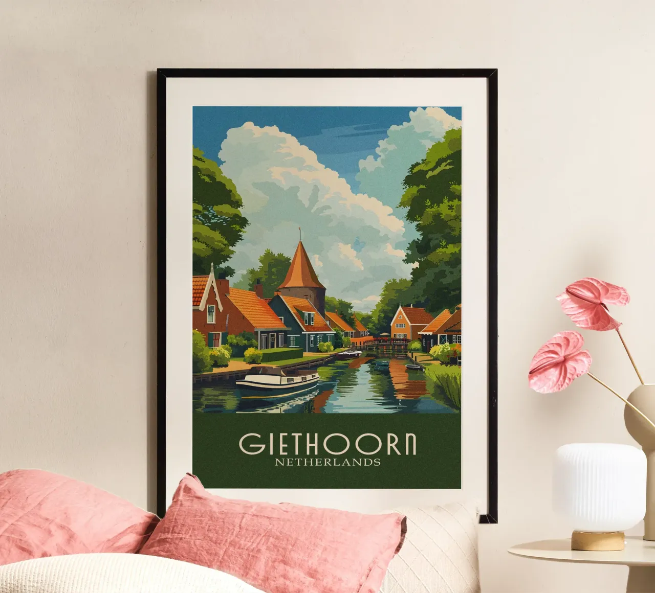 Giethoorn city Netherlands poster con telaio in alluminio da Travelstudio