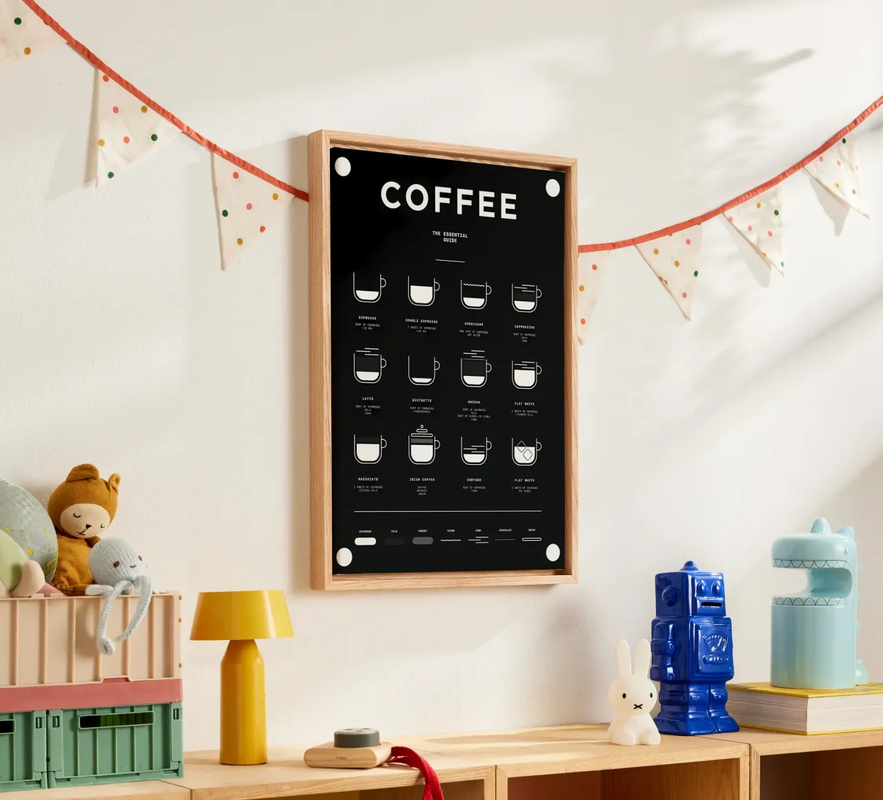 der Kaffeeführer in Schwarz Leinwand mit Schattenfugenrahmen von Eames